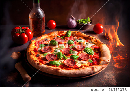 italian pizza closeup realistic drawing. Generative AI italian pizza closeup realistic drawing. Generative AI 98555038