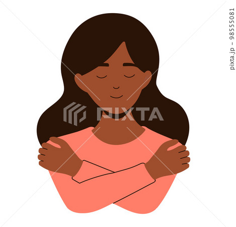 African girl hugging herself. Self care, love yourself concept African girl hugging herself. Self care, love yourself concept 98555081