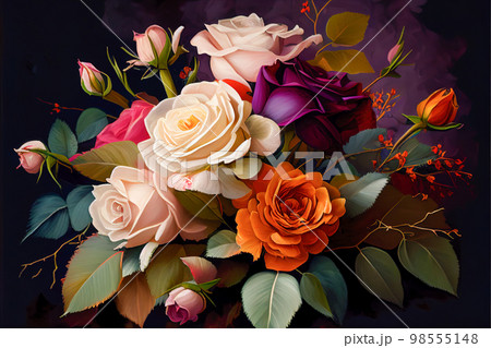 bouquet of roses drawing 3d. Generative AI 98555148