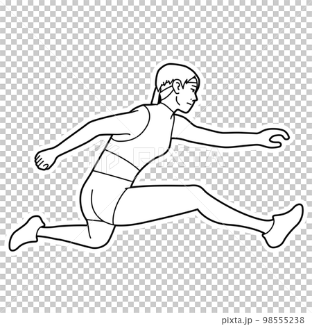 陸上競技（ハードル走）をする人物（女性）のイラスト（白背景・ベクター・切り抜き） 98555238