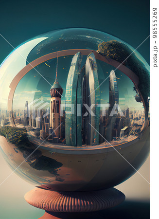 futuristic world in a drop of water 3d. Generative AI 98555269