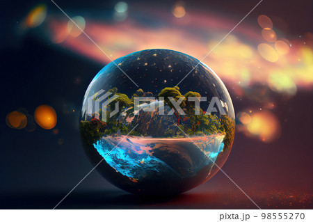 futuristic world in a drop of water 3d. Generative AI 98555270