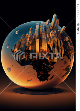 futuristic world in a drop of water 3d. Generative AI 98555271