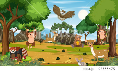 Wild animals in the forest scene Wild animals in the forest scene 98555475