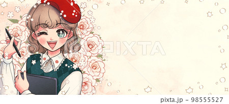 文字入れバナー・液晶タブレットを持った美少女クリエイター 98555527