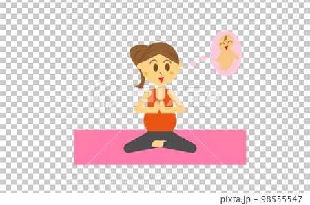 Illustration of a woman doing a meditation pose in maternity yoga while imagining a baby to be born 98555547
