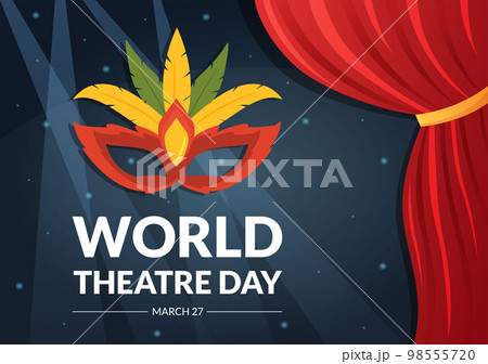 World Theatre Day on March 27 Illustration with Masks and to Celebrate Theater for Web Banner or Landing Page in Flat Cartoon Hand Drawn Templates 98555720