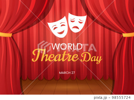World Theatre Day on March 27 Illustration with Masks and to Celebrate Theater for Web Banner or Landing Page in Flat Cartoon Hand Drawn Templates 98555724