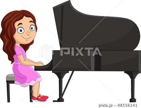 Cartoon little girl playing piano 98556141