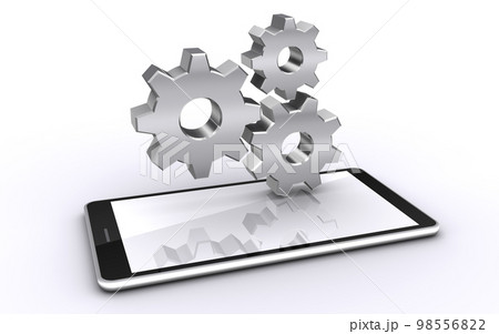 スマートフォンと歯車アイコン、デバイスの設定イメージ スマートフォンと歯車アイコン、デバイスの設定イメージ 98556822