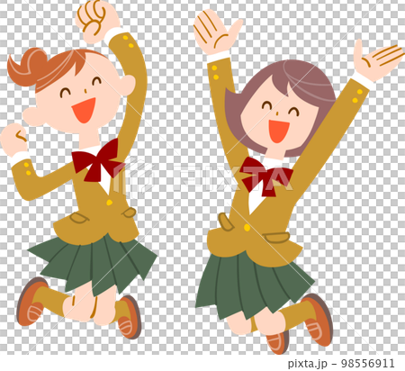 喜んでジャンプする女子学生たち 喜んでジャンプする女子学生たち 98556911