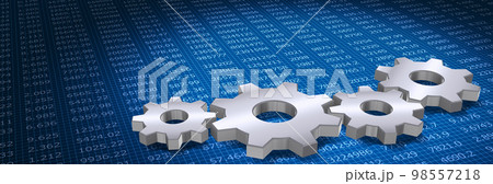 デジタル背景と歯車アイコン、コンピューターのメンテナンスイメージ 98557218
