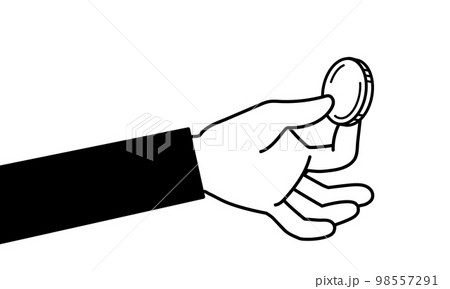 コインを持つモノクロの手のイラスト 98557291