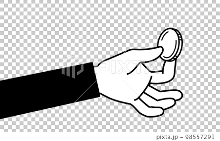 コインを持つモノクロの手のイラスト 98557291