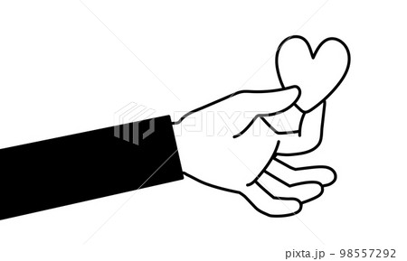 ハートを持つモノクロの手のイラスト ハートを持つモノクロの手のイラスト 98557292
