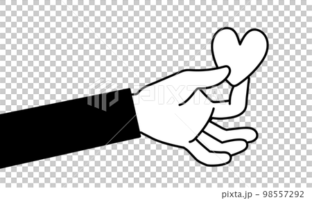 ハートを持つモノクロの手のイラスト ハートを持つモノクロの手のイラスト 98557292