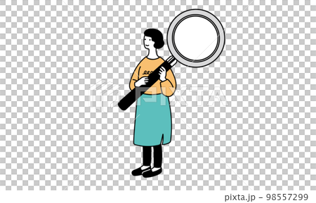 Illustration of a simple woman with a magnifying glass 98557299