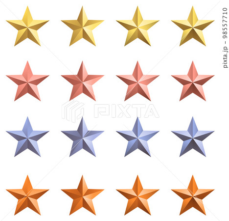 Set of different colours of 3D metal stars 98557710
