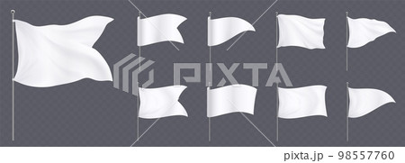 White flags and pennants on poles mockup 98557760