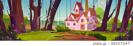 Cartoon house in summer forest 98557847