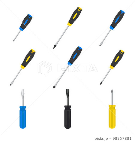 Screwdriver icons set cartoon vector. Construction element. Fix equipment 98557881
