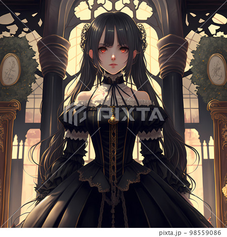 anime girl in a long black dress
