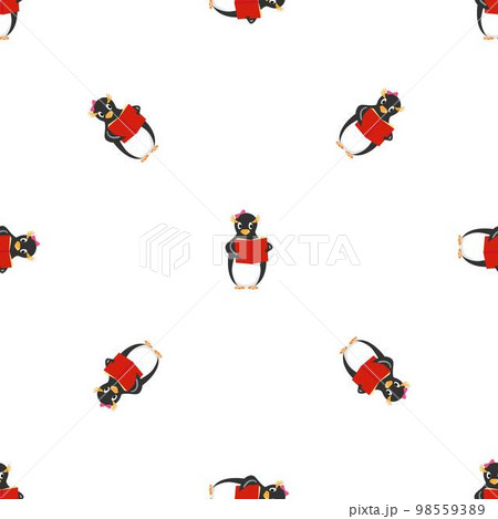 Penguin reading book pattern seamless background texture repeat wallpaper geometric vector 98559389