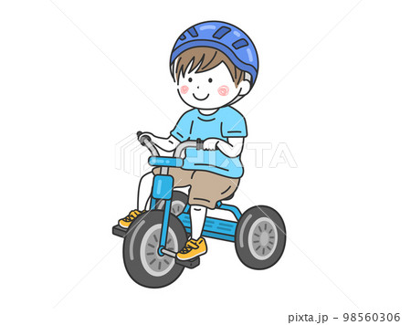 ヘルメットをかぶって、三輪車に乗る、男の子のイラスト 98560306
