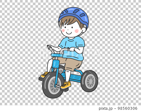 ヘルメットをかぶって、三輪車に乗る、男の子のイラスト 98560306