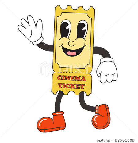 Retro cartoon cinema ticket character. 98561009