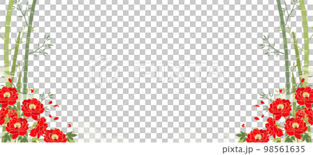 透明背景紅牡丹和日式雲竹圖案背景材料（雙面） 98561635