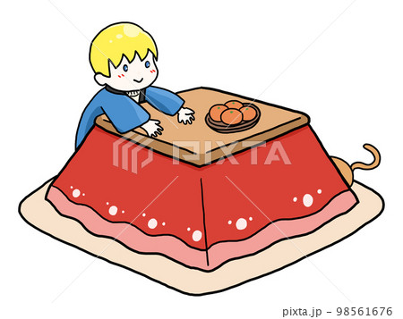 こたつで暖を取る白人男子のイラスト こたつで暖を取る白人男子のイラスト 98561676