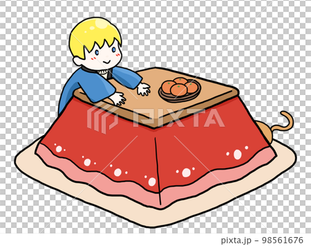 一個用被爐熱身的白人男孩的插圖 98561676