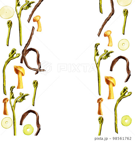 手描き水彩の山菜イラスト正方形フレーム・左右 98561762