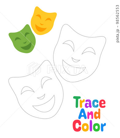 Mask Happy Sad tracing worksheet for kids Mask Happy Sad tracing worksheet for kids 98562553