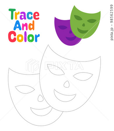 Mask Happy Sad tracing worksheet for kids Mask Happy Sad tracing worksheet for kids 98562599