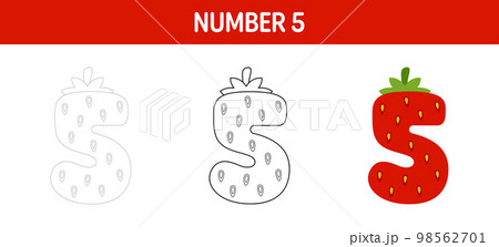 Number 5 tracing and coloring worksheet for kids 98562701