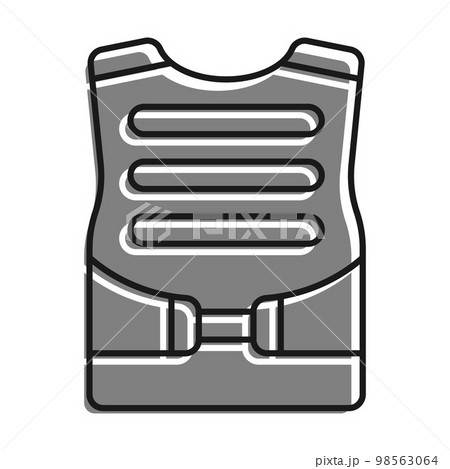 Linear filled with gray color icon, Soldier Body Armor. Equipment For Protection Of Chest Of Soldier In Battle. Simple black and white vector Isolated On white background Linear filled with gray color icon, Soldier Body Armor. Equipment For Protection Of Chest Of Soldier In Battle. Simple black and white vector Isolated On white background 98563064