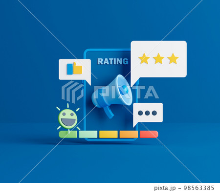 3d rendering concept customer service rating. Online feedback and review. 98563385