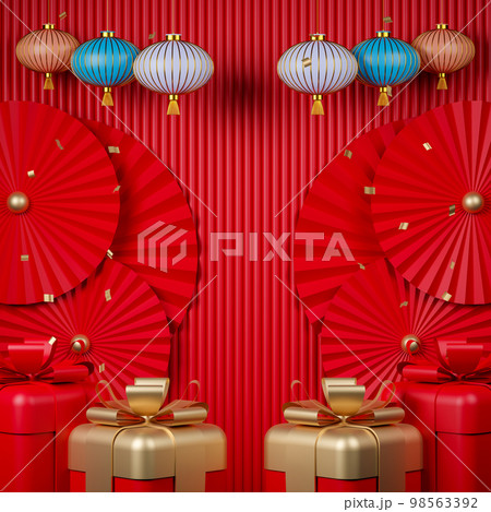 3d render Chinese new year day background with...のイラスト素材 [98563392] - PIXTA