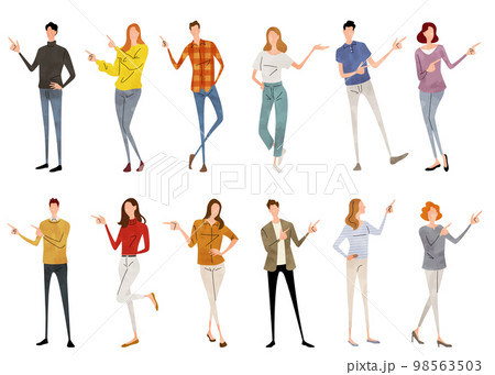 ベクターイラスト素材:指で示す人物セット ベクターイラスト素材:指で示す人物セット 98563503