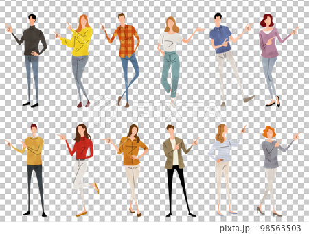 ベクターイラスト素材:指で示す人物セット ベクターイラスト素材:指で示す人物セット 98563503