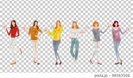 矢量插圖素材：女性人物集用手指展示 98563508
