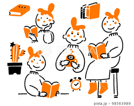 手書き風・休日にのんびりするセット 98563989