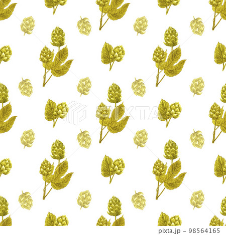 Handdrawn malt seamless pattern. Watercolor green malt on the white background. Scrapbook design, typography poster, label, banner, textile. 98564165