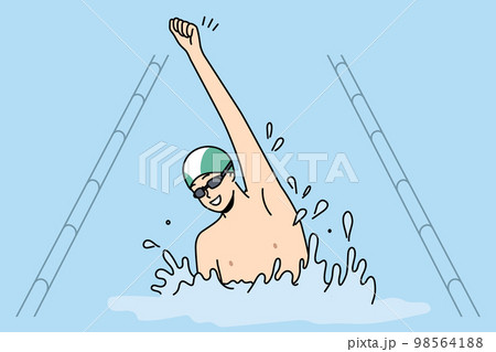 Excited man celebrate win in swimming contest 98564188