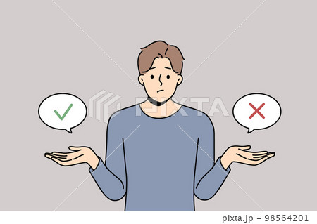 Confused man doubt about decision making Confused man doubt about decision making 98564201