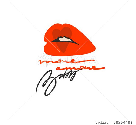 Hand drawn vector abstract graphic illustration Valentines day design elements, abstract open mouth beauty lips sign. Love design concept outline icon.Valentines text, More Amore,Baby,isolated. Hand drawn vector abstract graphic illustration Valentines day design elements, abstract open mouth beauty lips sign. Love design concept outline icon.Valentines text, More Amore,Baby,isolated. 98564482