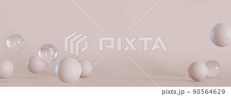 Empty scene with spheres. Beige background. Template for product, cosmetic presentation. Mock up. Backdrop with empty, copy space. Display, showcase. 3D rendering. Empty scene with spheres. Beige background. Template for product, cosmetic presentation. Mock up. Backdrop with empty, copy space. Display, showcase. 3D rendering. 98564629
