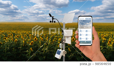 Farmer control weather station via mobile app. 98564650